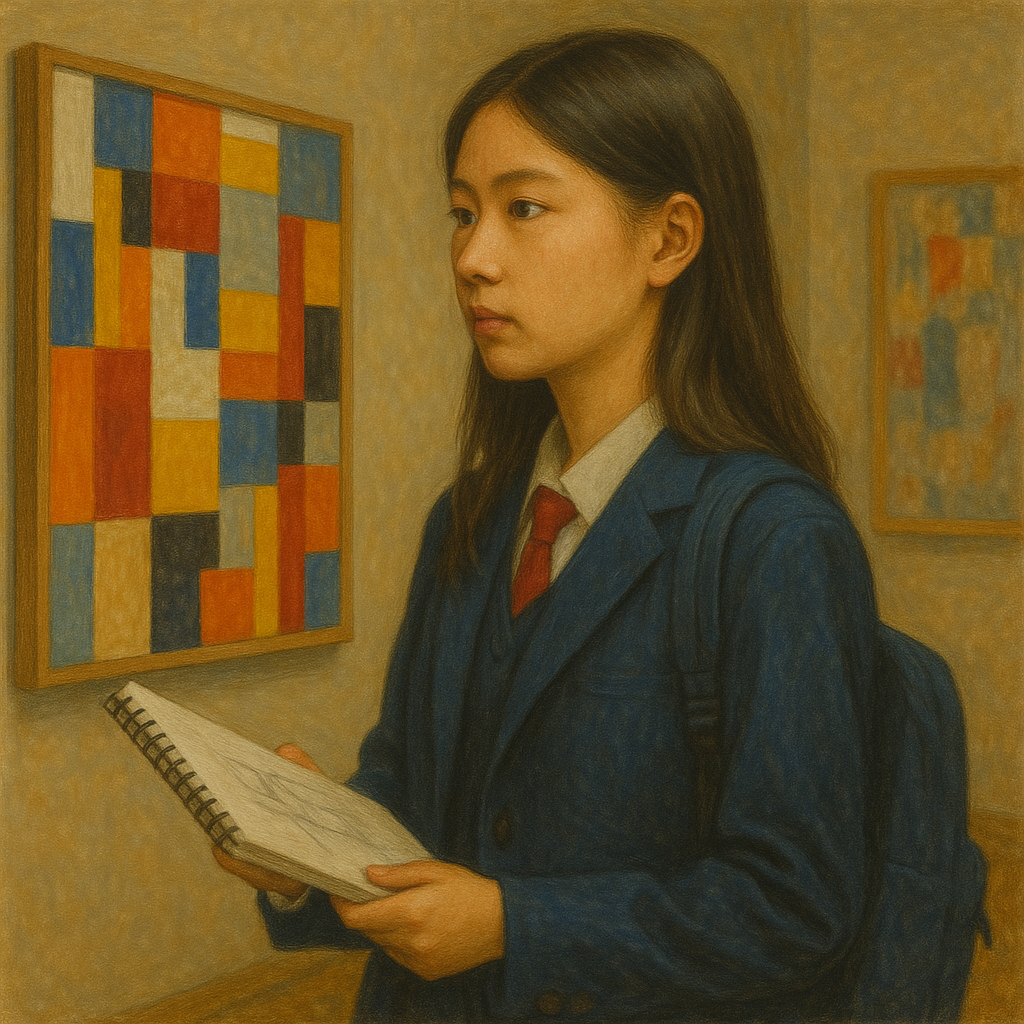 미술관에서 감상하는 여고생