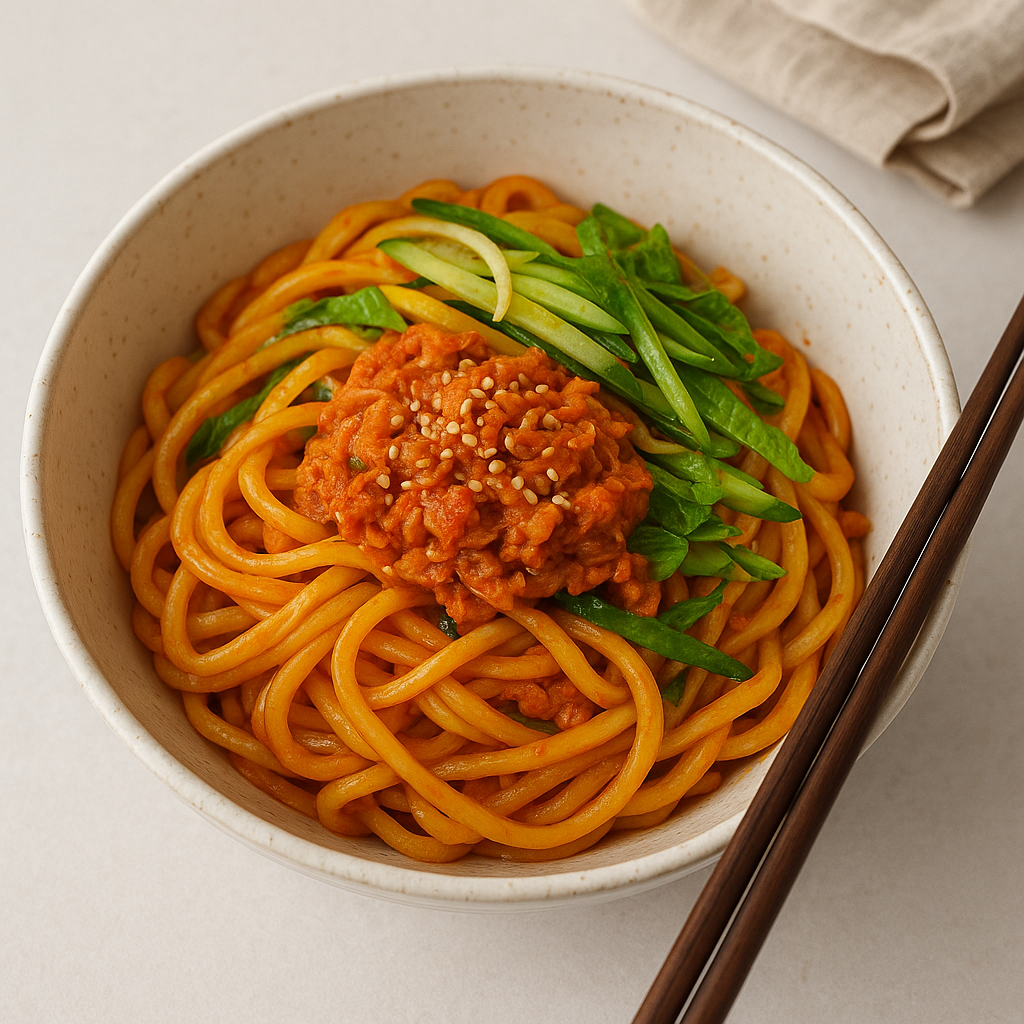 1. 고추참치 비빔우동 – 매콤·시원·고소의 삼박자