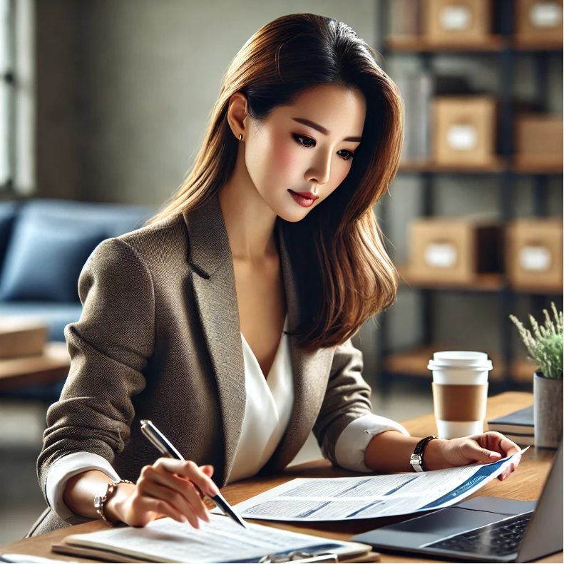 경매 공부하는 30대 미혼 여성 이미지