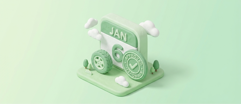 1월 6일 선착순으로 진행되는 타이어 보조금 신청 성공 시나리오를 형상화한 3D 렌더링 이미지