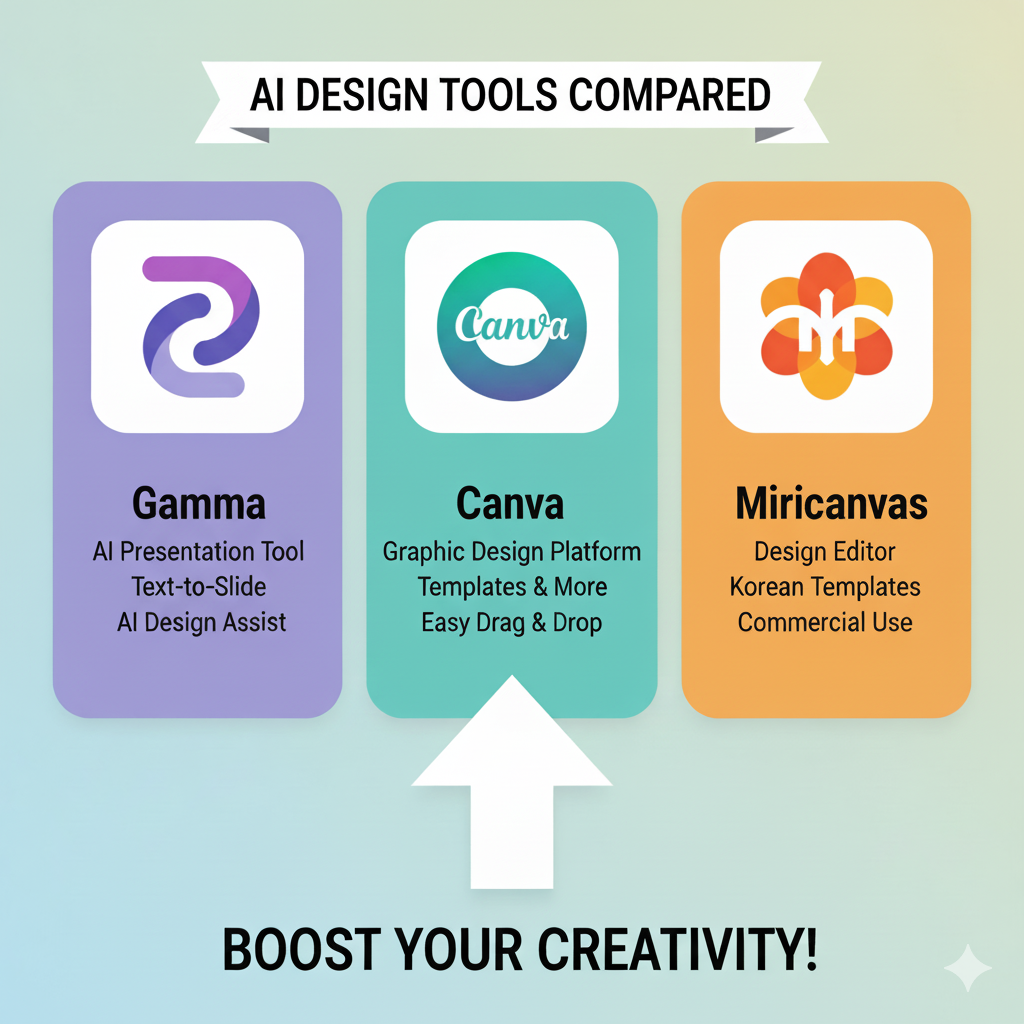 감마vs캔바vs미리캔버스 (Gemini 생성)