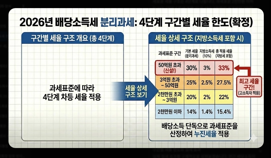 배당소득세 분리과세 [2026년 신설] 구간별 세율&middot;대상 기업 요건&middot;최대 30% 절세 전략