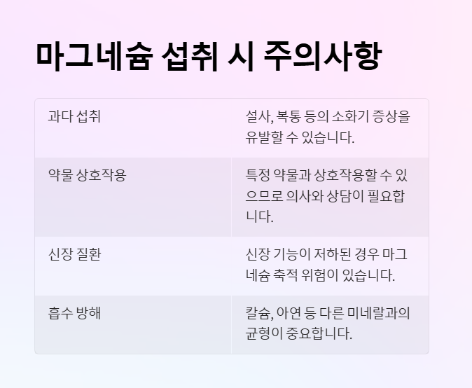 마그네슘 섭취시 주의사항