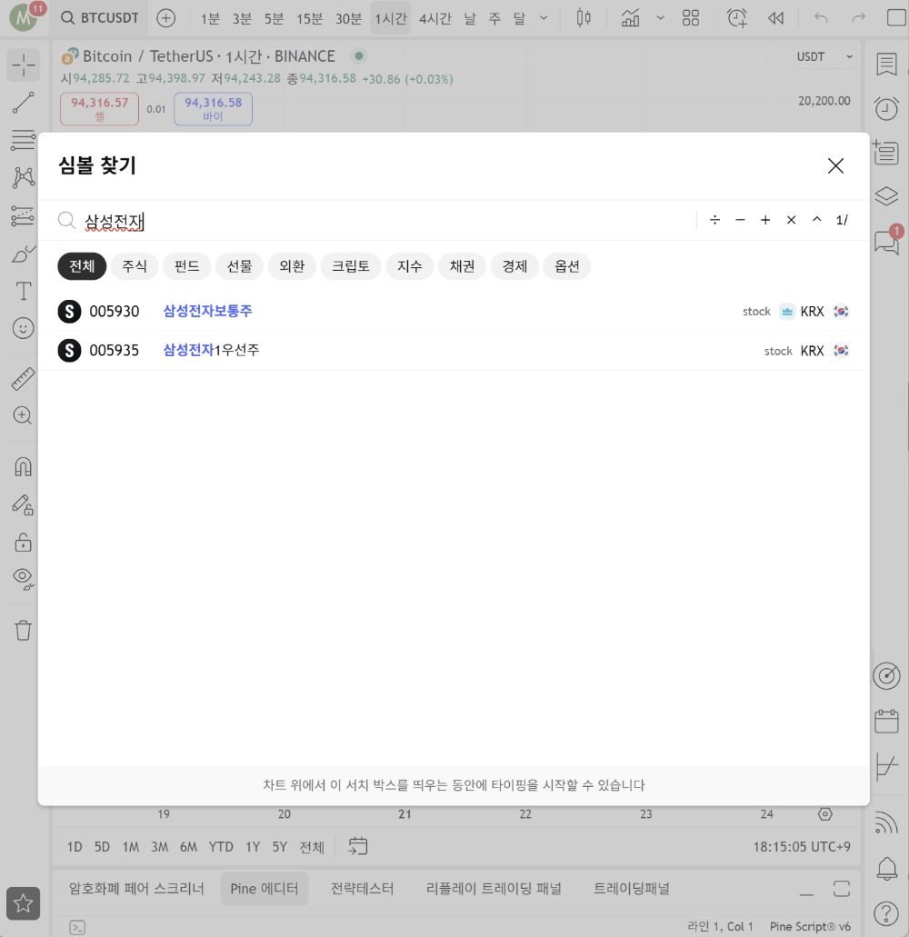 트레이딩뷰 심볼 찾기 화면