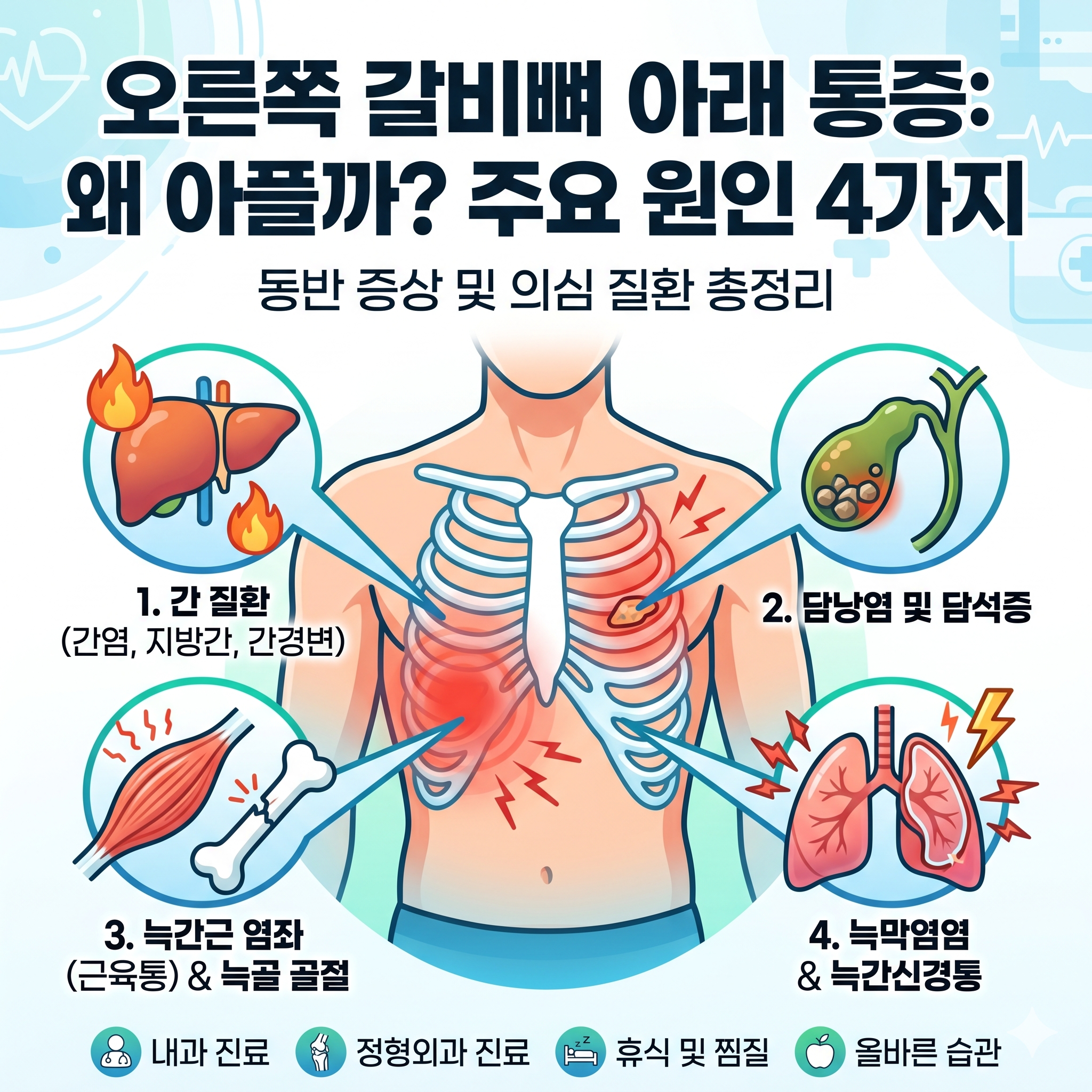 오른쪽 갈비뼈 아래 통증, 내 몸이 보내는 적신호일까? 원인과 대처법 총정리