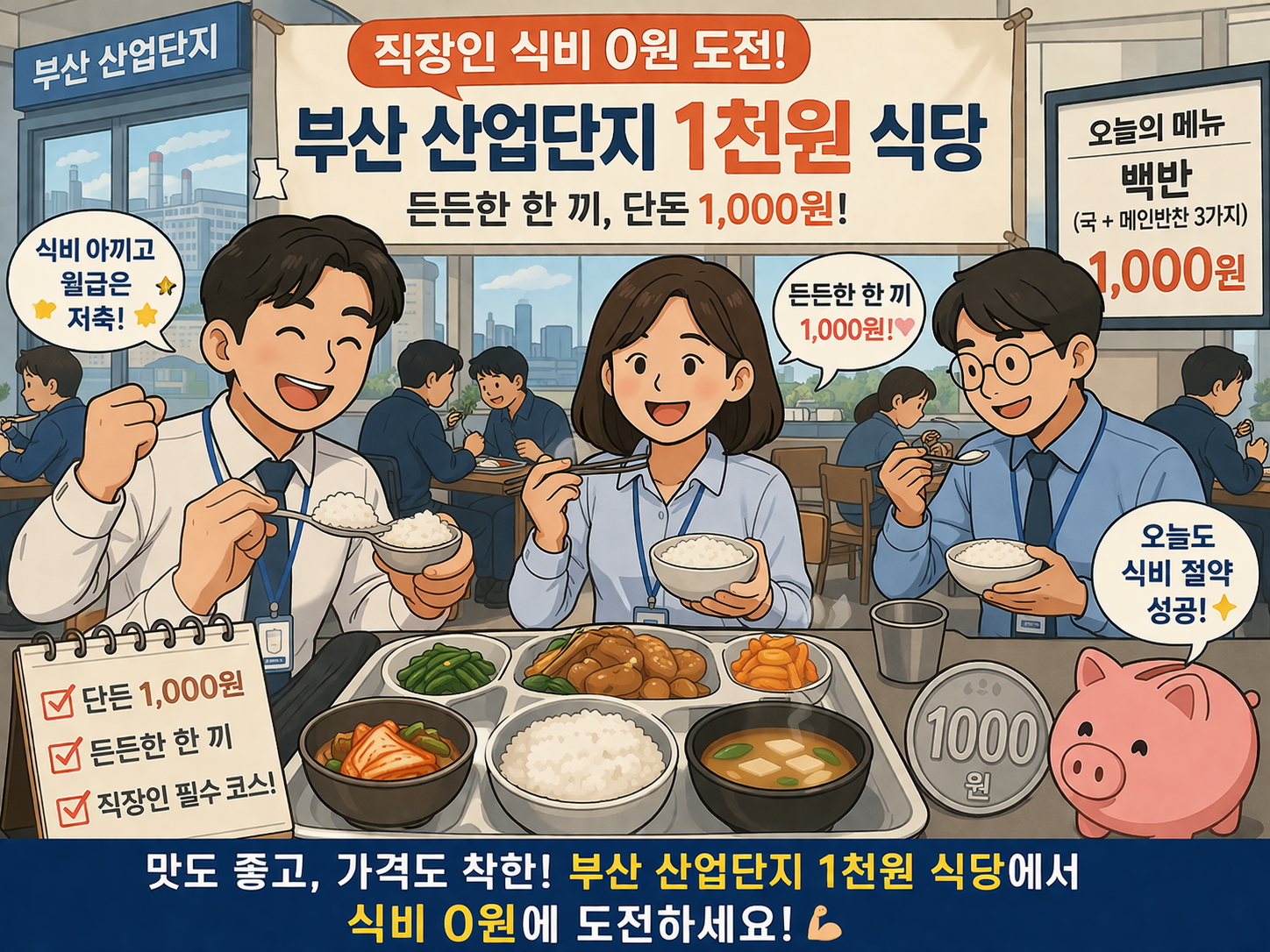 직장인 식비 0원 도전! 부산 산업단지 1천원 식당 &amp; 전기차 지원금 챙기자!