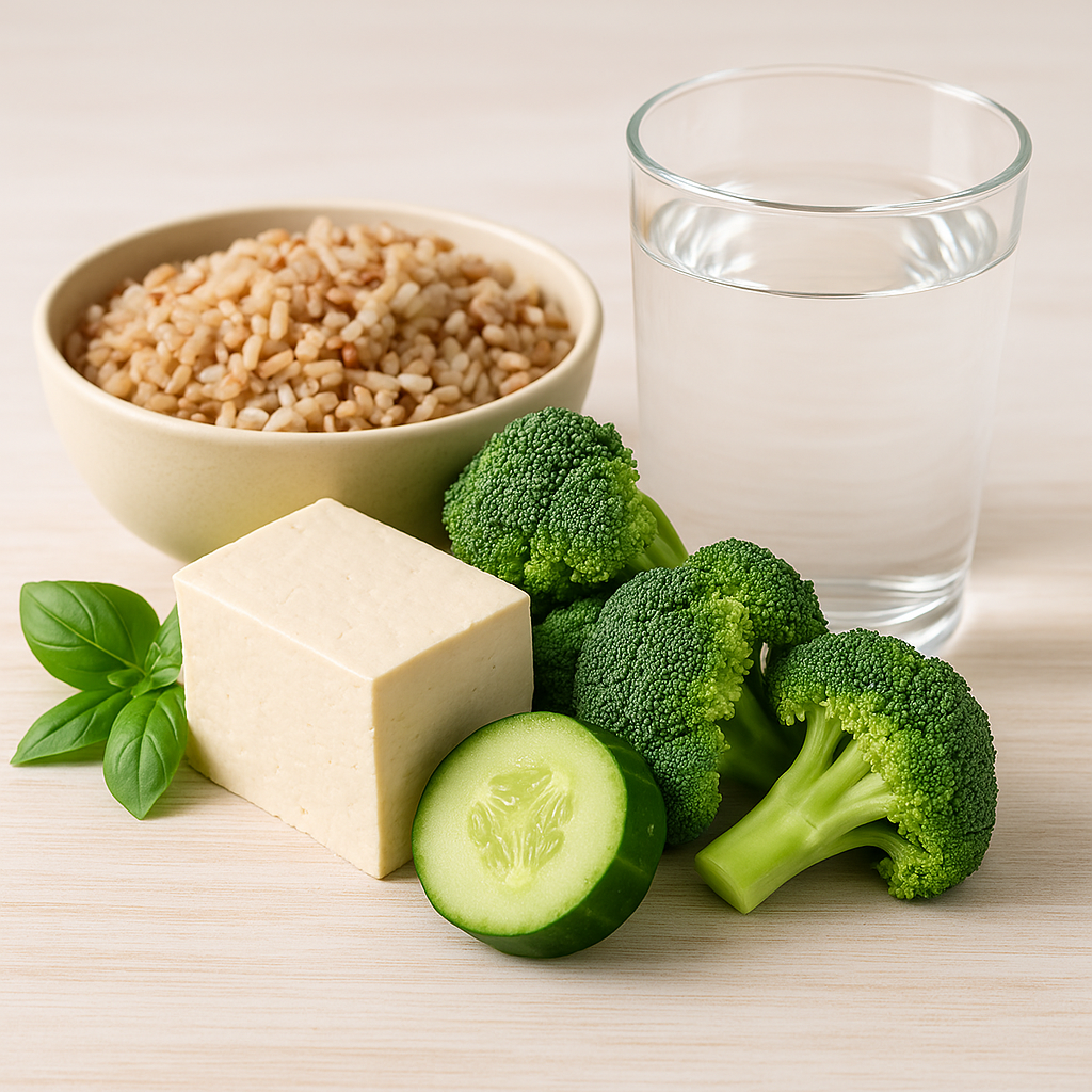 물 잡곡밥 두부 브로콜리 오이