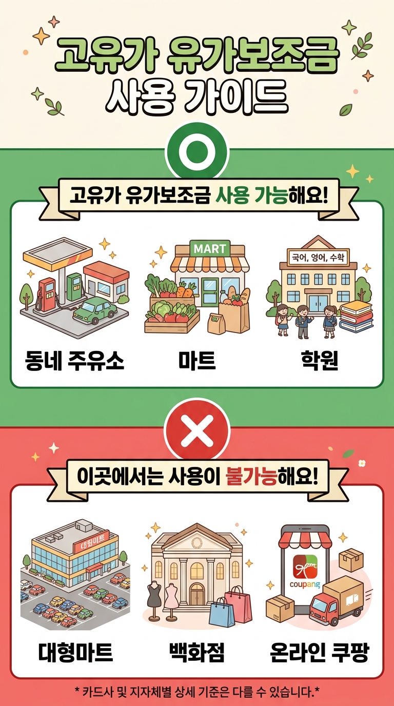 고유가 피해지원금 사용 가능 업종 및 제한 업종 비교 인포그래픽