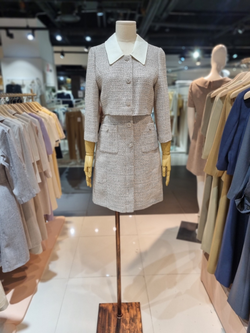 라인어디션 N696 트위드 카라 A라인 원피스 NWOPMI0200