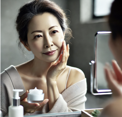 갱년기 여성이 피부 관리하는 모습