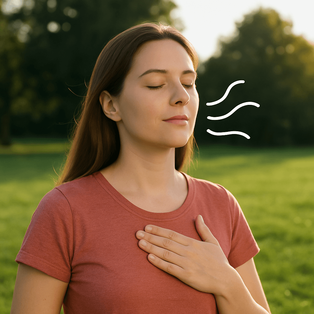 스트레스를 줄이려 심호흡 하는 현대인의 이미지