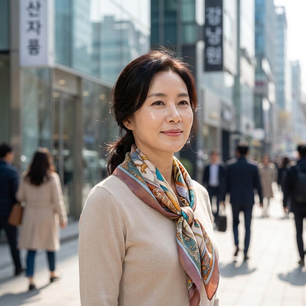 아침저녁 쌀쌀할 때 필수인 실크 스카프 활용