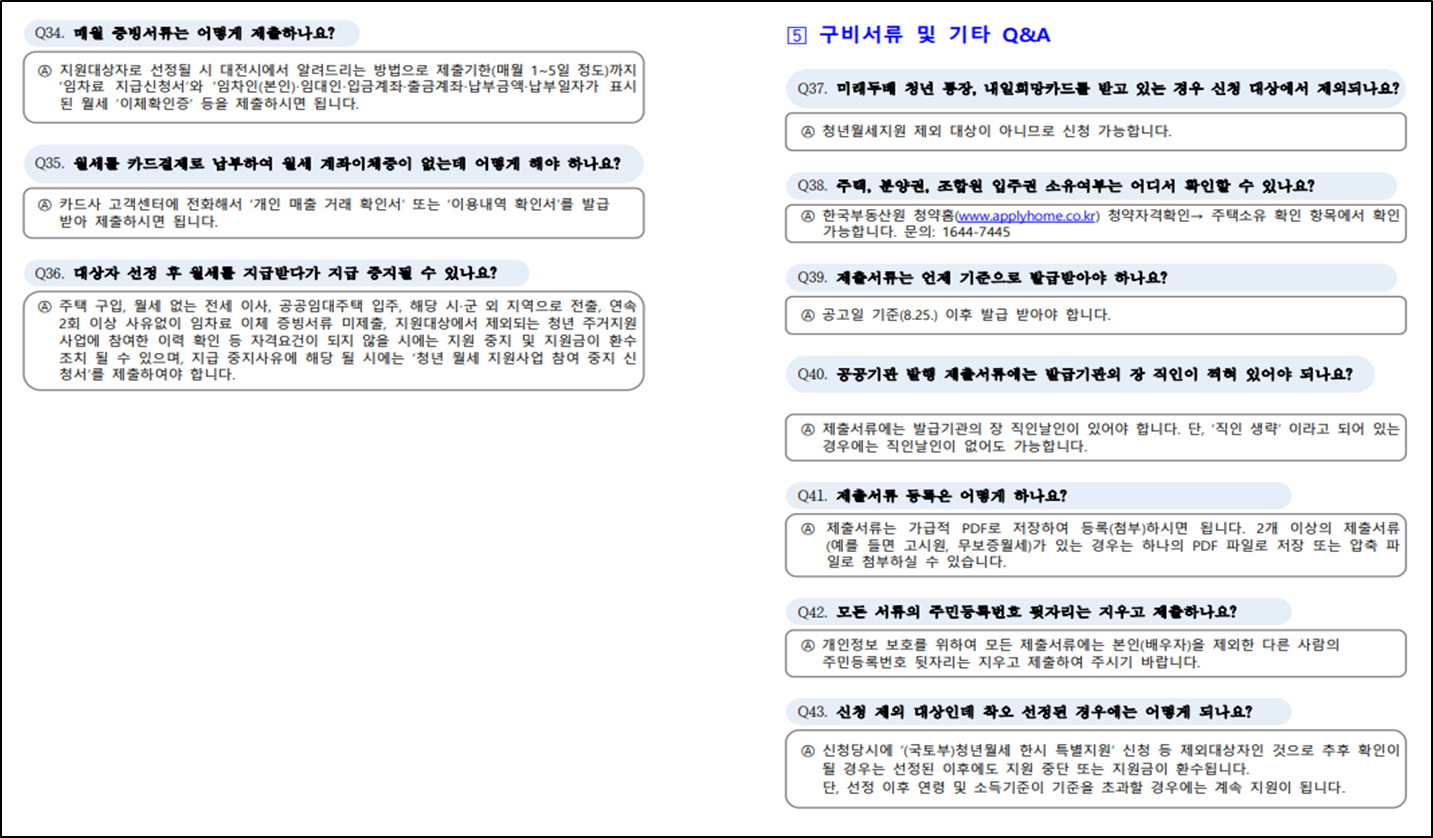 청년 월세지원사업 자주하는 질문