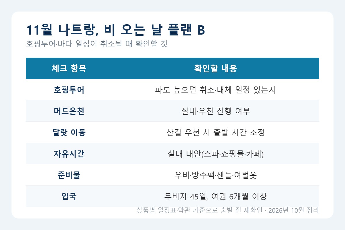 11월 나트랑 비 오는 날 플랜B 체크표