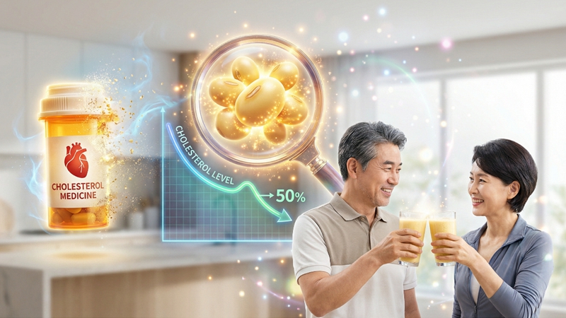 콜레스테롤 약 대신 건강한 콩 요리를 통해 콜레스테롤 수치가 절반으로 줄어든 50대 남녀의 활기찬 모습. 마법의 콩 레시피.