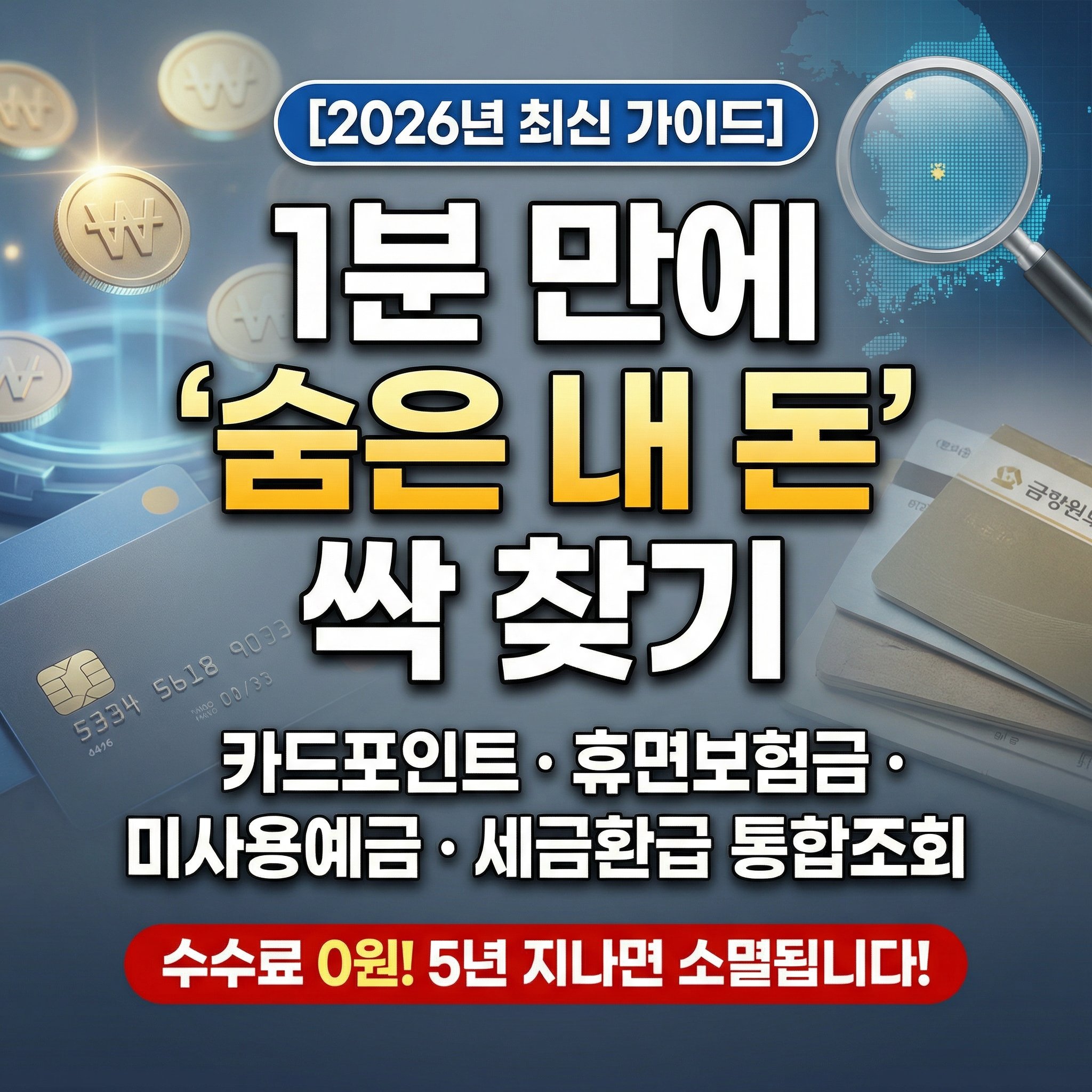 2026년 최신 숨은 돈 찾기 카드 포인트 현금화 통합조회 숨은 보험금 내보험찾아줌 휴면 예금 어카운트인포 국세환급금 수수료 무료 완벽 가이드 썸네일
