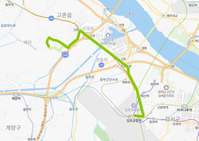 김포-서울-70D번-버스-노선-지도