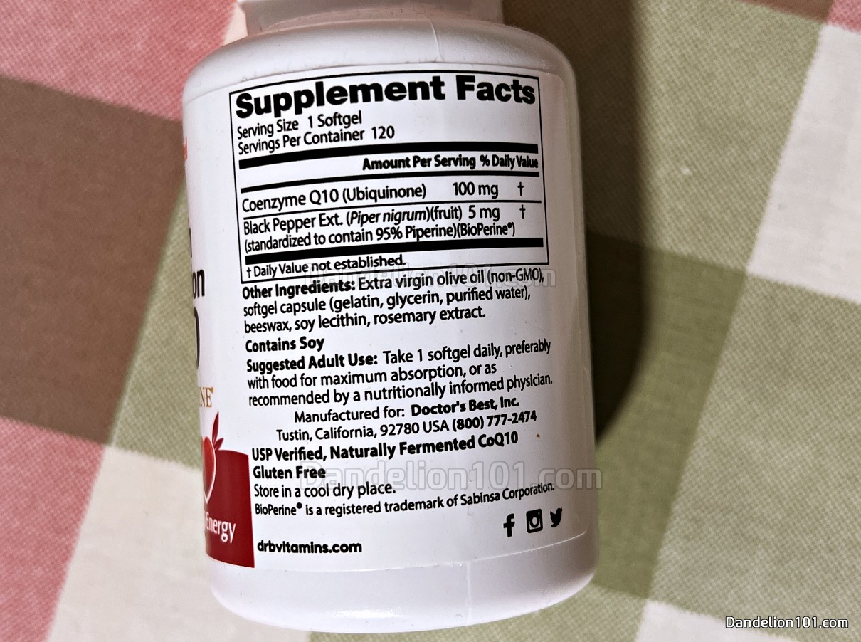 닥터스 베스트 고흡수 CoQ10 영양 정보
