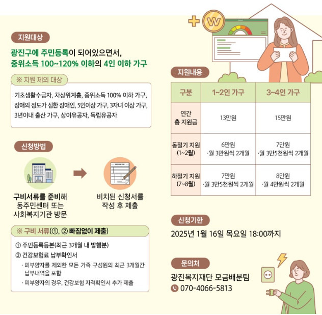 광진구 전기요금 지원사업 조건, 신청방법(2025년)