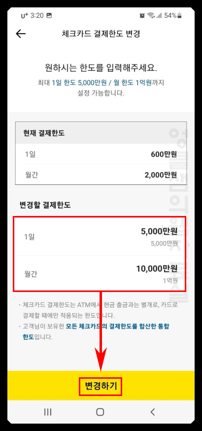 카카오뱅크 체크카드 한도 늘리기 줄이기