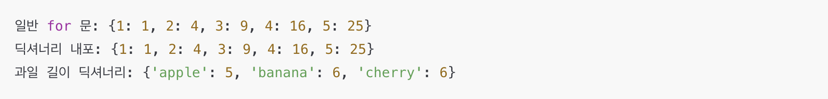 파이썬 딕셔너리 내포 기본 사용 예시