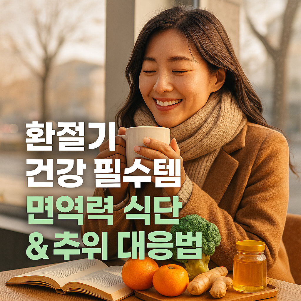 싸늘한 날씨지만 따뜻한 차를 마시며 미소 짓는 여성