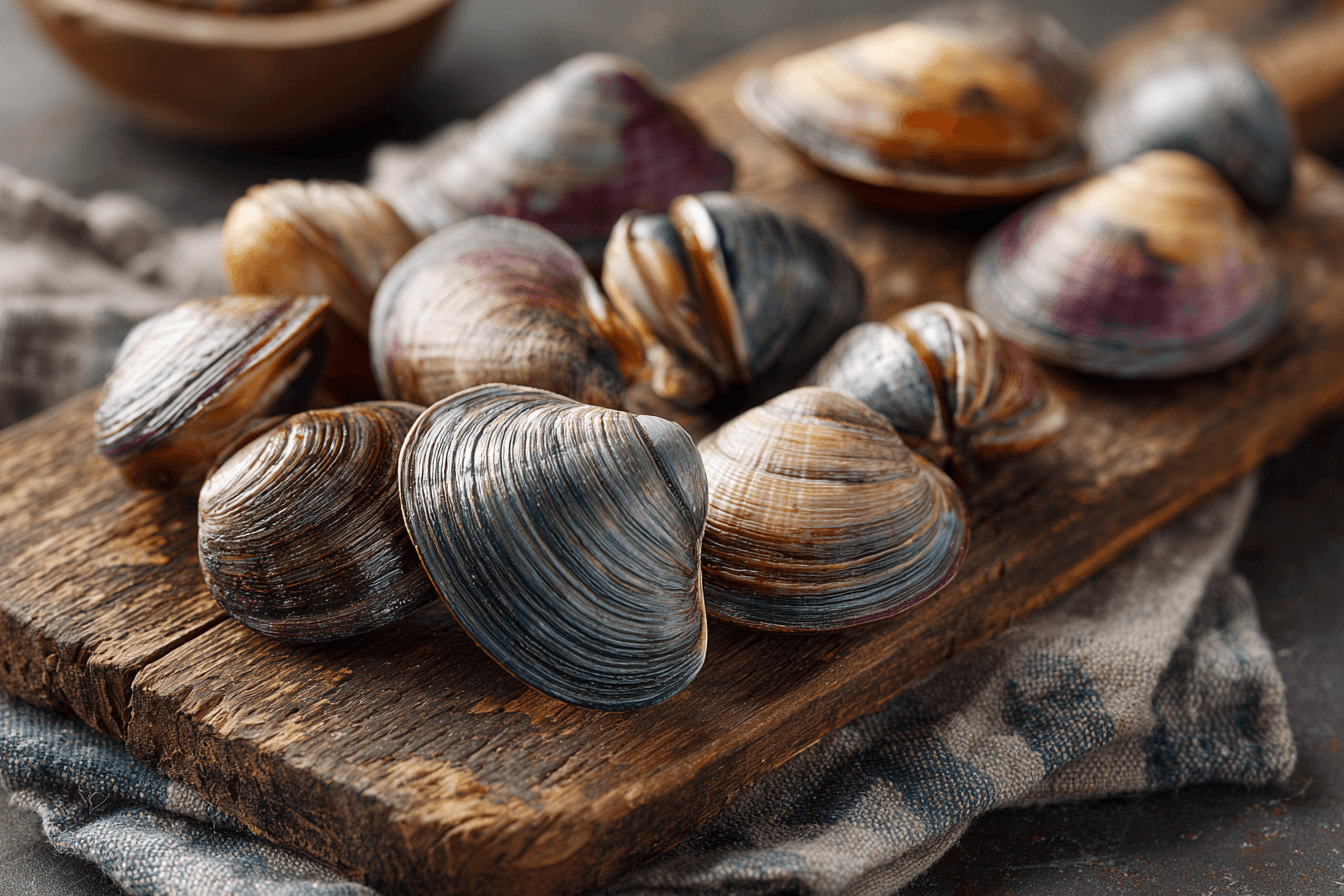 도마-위에-올려져있는-바지락-이미지