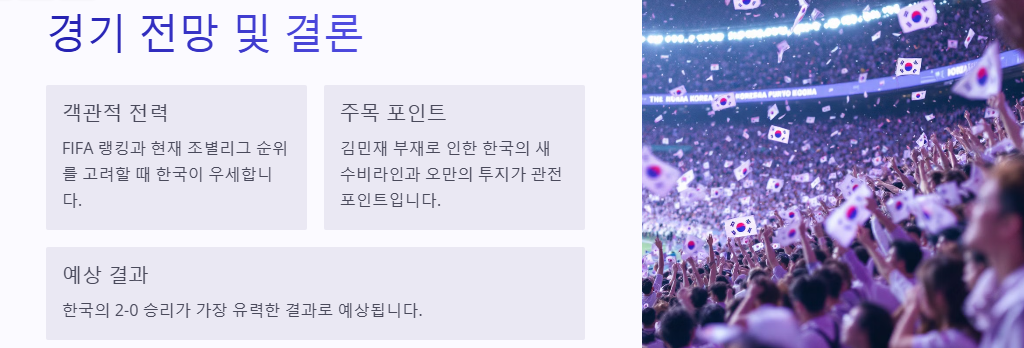 한국 vs 오만 축구 경기 방송 정보, 팀전력, 관전포인트,예상스코어