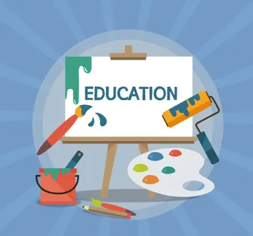 칠판에 'EDUCATION'이라고 적혀 있음