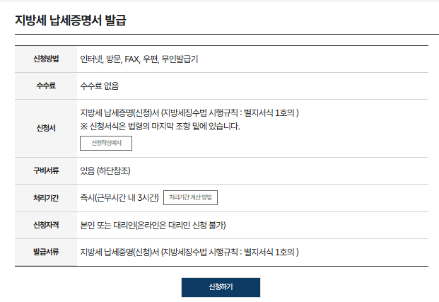 지방세완납증명서 인터넷발급