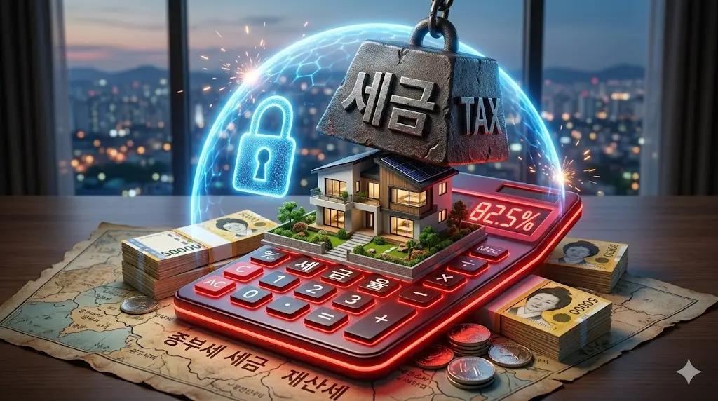 다주택자 양도소득세 중과 유예 종료에 따른 최고 82.5% 세금 폭탄의 실체와 절세 매매 순서, 자녀 부담부증여 전략을 설명하는 부동산 세무 인포그래픽
