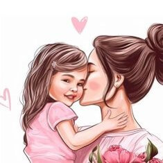 엄마가-분홍색-옷을-입은-사랑스러운-딸을-안고-뽀뽀해주는-일러스트
