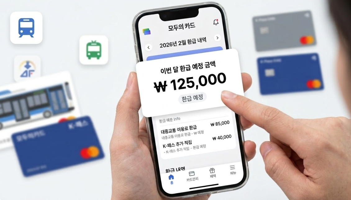 2026년 달라지는 대중교통 무제한 환급 제도 '모두의 카드' 앱의 환급 예시