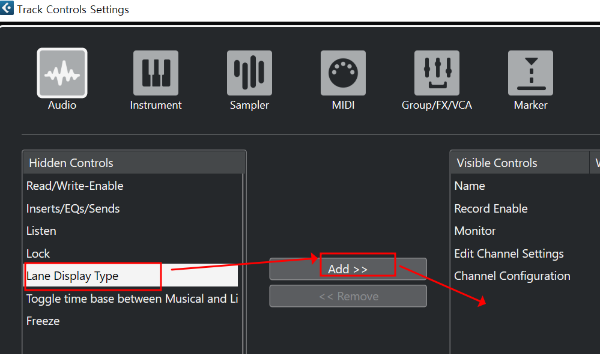 큐베이스 레인(Lane) 버튼 추가