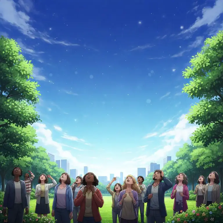 파란 하늘을 올려다보는 사람