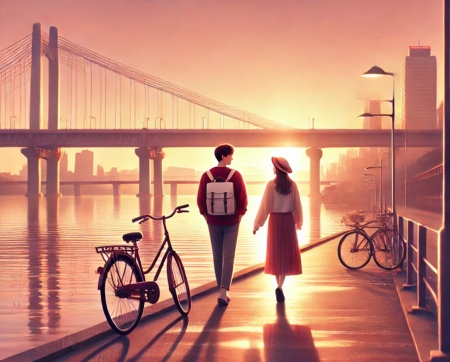 한강에서 데이트하는 남녀