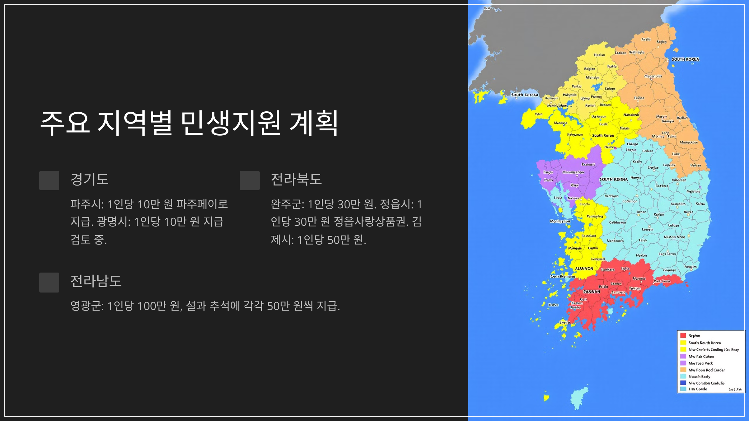 주요 지역별 민생지원 계획