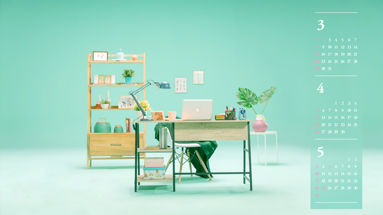12 민트색 작업실 B - 2026년4월 달력배경화면