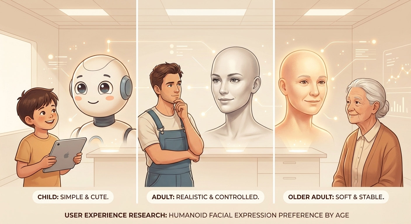 휴머노이드 얼굴의 사용자 연령별 선호 UX 연구: 같은 얼굴도 ‘인지 조건’에 따라 15~30% 다르게 작동합니다