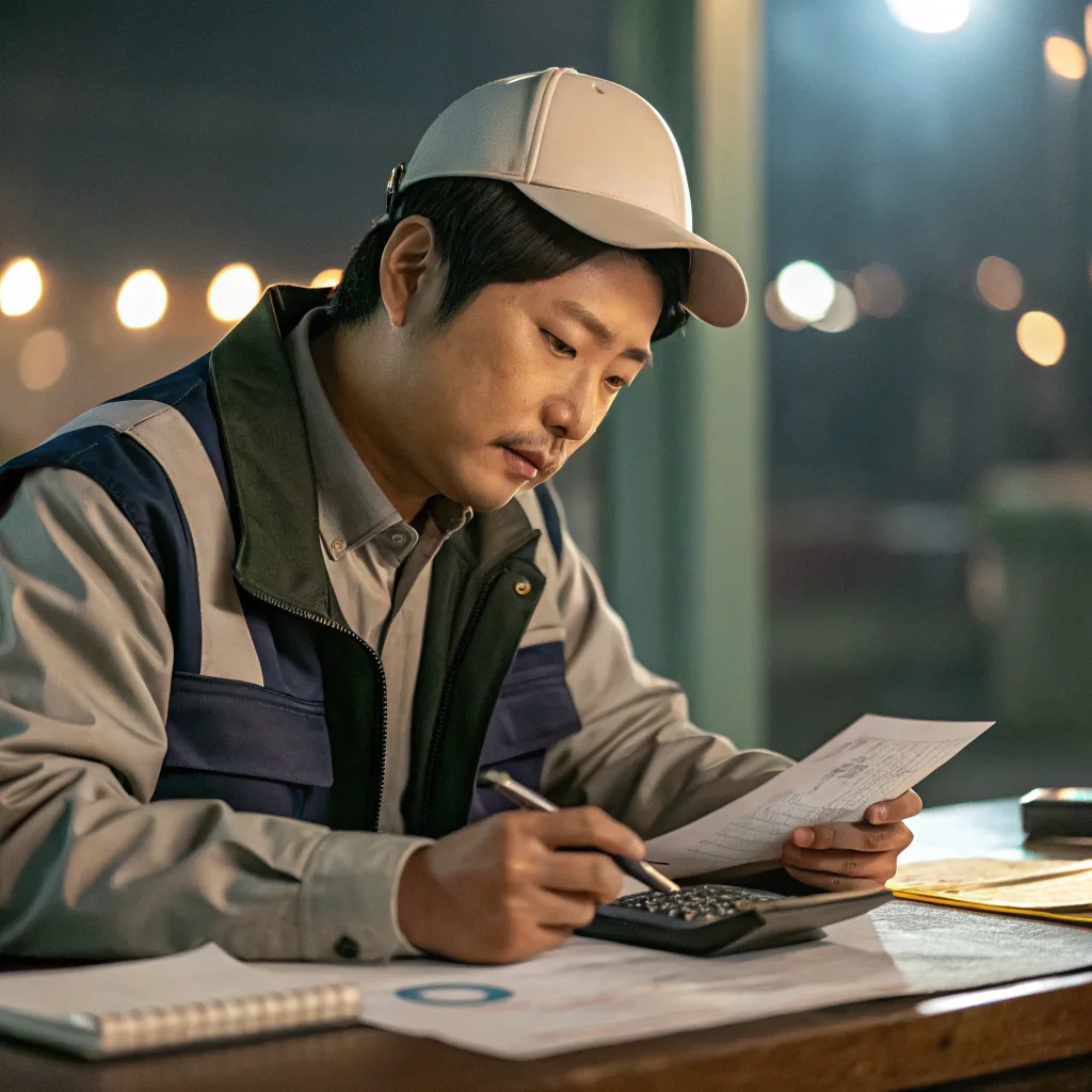 남자가 최저임금 서류를 작성하는 모습