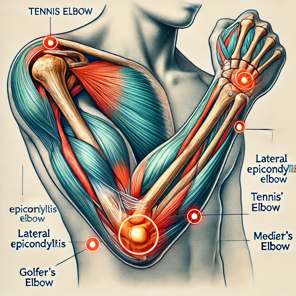 팔꿈치 부분의 뼈와 근육의 사진