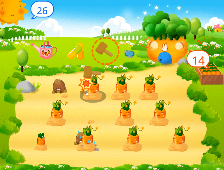 당근농장-아르바이트-플래시게임-플레이-작물을-먹는-두더지를-잡는-화면