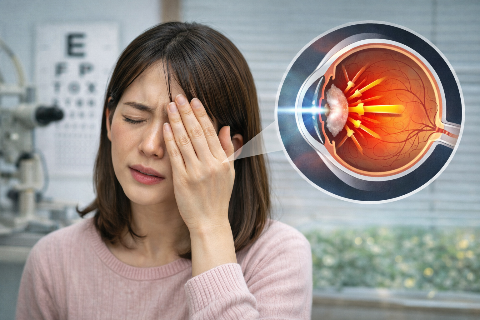 녹내장으로 눈이 아파하는 사진