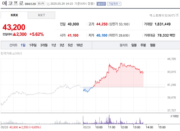 에코프로 주가 (0529)