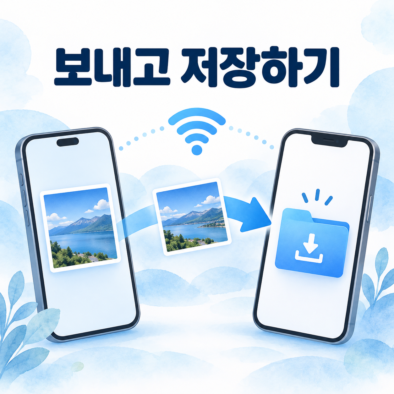 원본 사진을 보내고 받은 사람이 저장하는 안내 그림