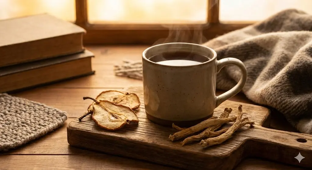 기관지에 좋은 배암차즈기와 배, 도라지를 함께 달인 따뜻한 차