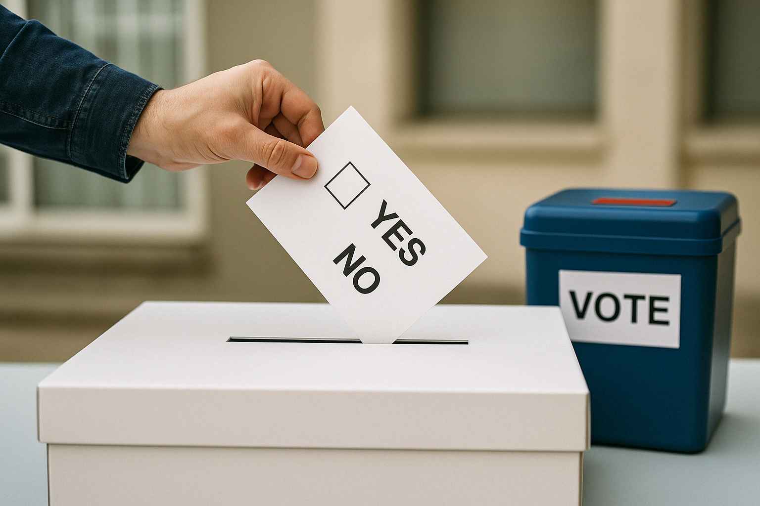 개헌 국민투표 상징 이미지 - 투표용지를 투표함에 넣는 장면