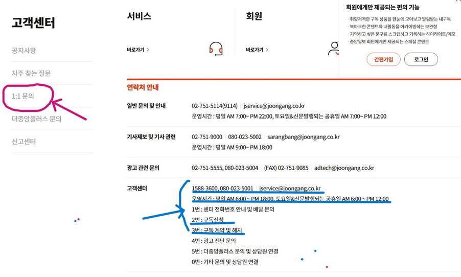 중앙일보 주소, 구독료 지급 방법 변경 및 해지 방법