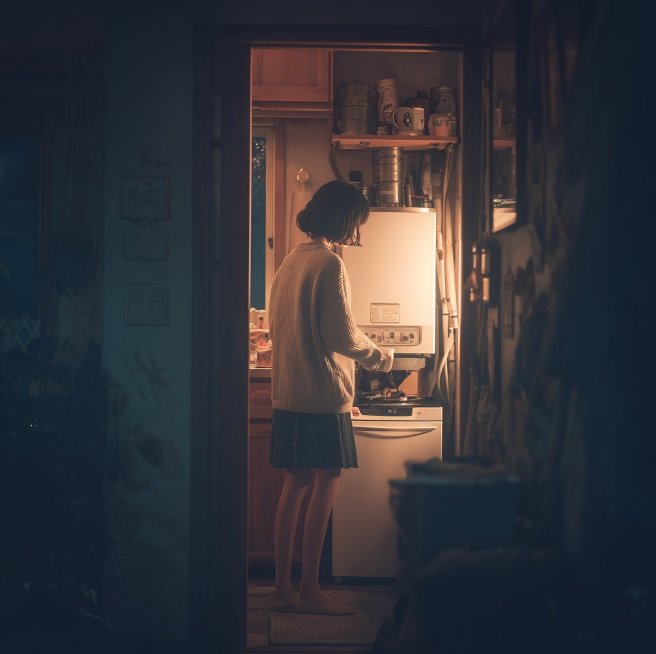 보일러실 보일러 키는 여성