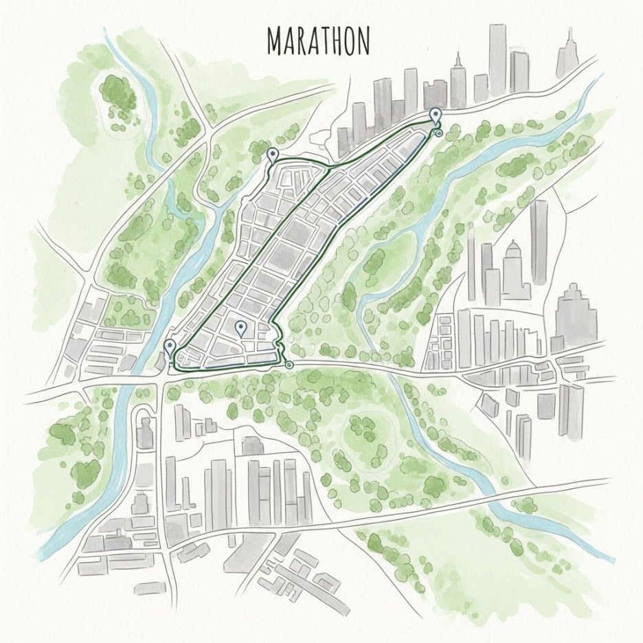 도심을 가로지르는 마라톤 코스 맵